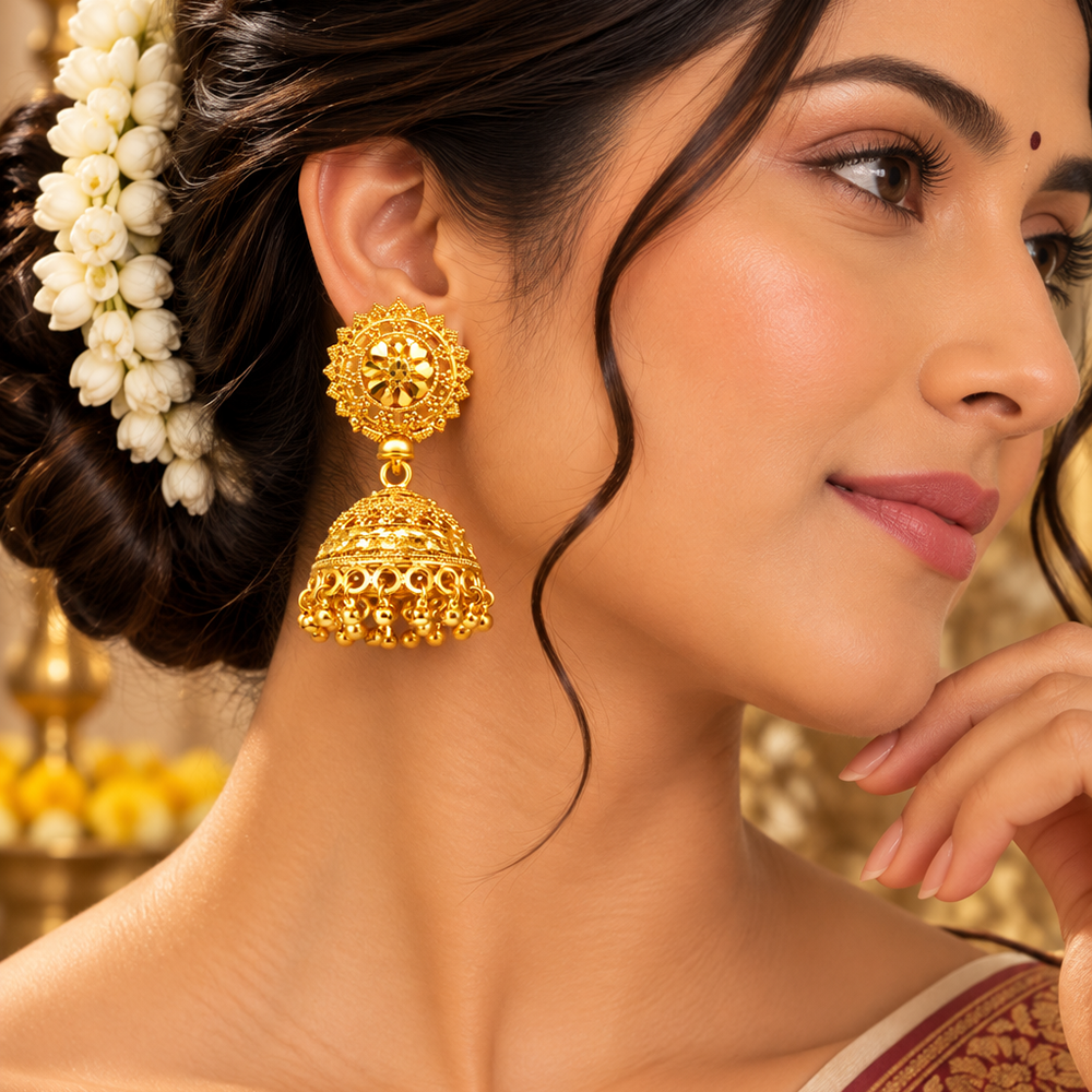 Urthn Heritage Inspired Gold Plated Jhumka Earrings | Traditional Designer Jewellery for Women( Pack of 6)