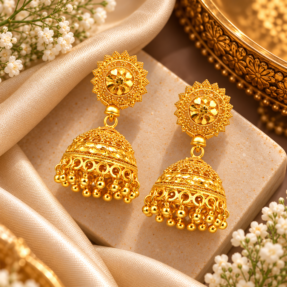 Urthn Heritage Inspired Gold Plated Jhumka Earrings | Traditional Designer Jewellery for Women