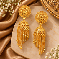Urthn Heritage Inspired Gold Plated Jhumka Earrings with Long chain Tassels