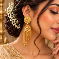 Urthn Heritage Inspired Gold Plated Jhumka Earrings with Long chain Tassels( Pack of 6)