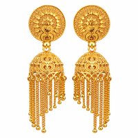 Urthn Heritage Inspired Gold Plated Jhumka Earrings with Long chain Tassels( Pack of 6)