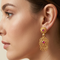 Darshana Jewels Gold Plated Traditional Small Dangler Earrings(Pack Of 6)
