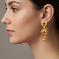 Darshana Jewels Gold Plated Traditional Small Dangler Earrings (Pack of 6)