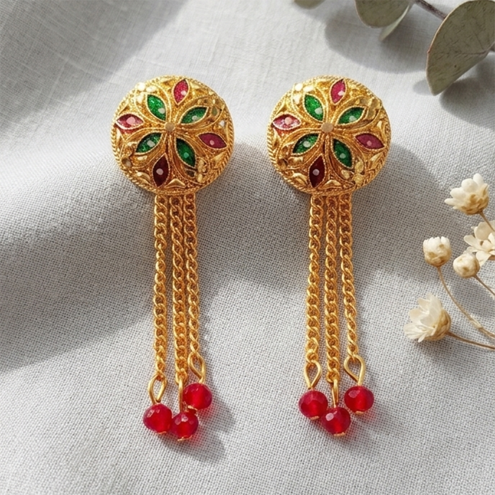Darshana Jewels Gold Plated Traditional Dangler Tassel Earrings (Pack of 6)