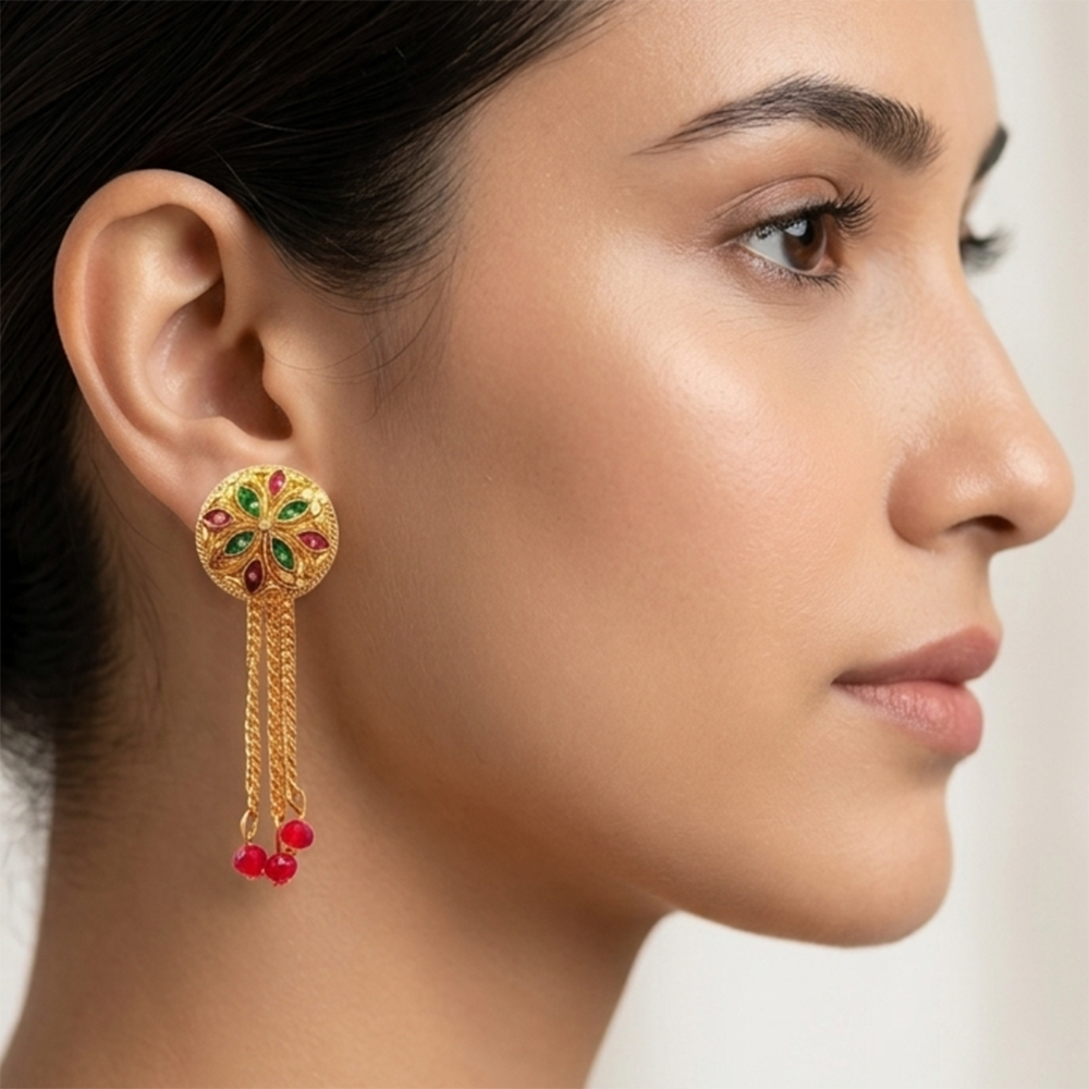 Darshana Jewels Gold Plated Traditional Dangler Tassel Earrings (Pack of 6)