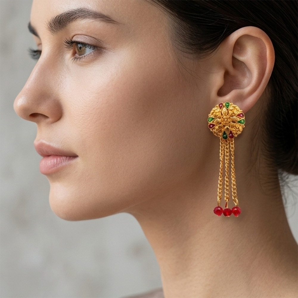 Darshana Jewels Gold Plated Traditional Dangler Tassel Earrings (Pack of 6)