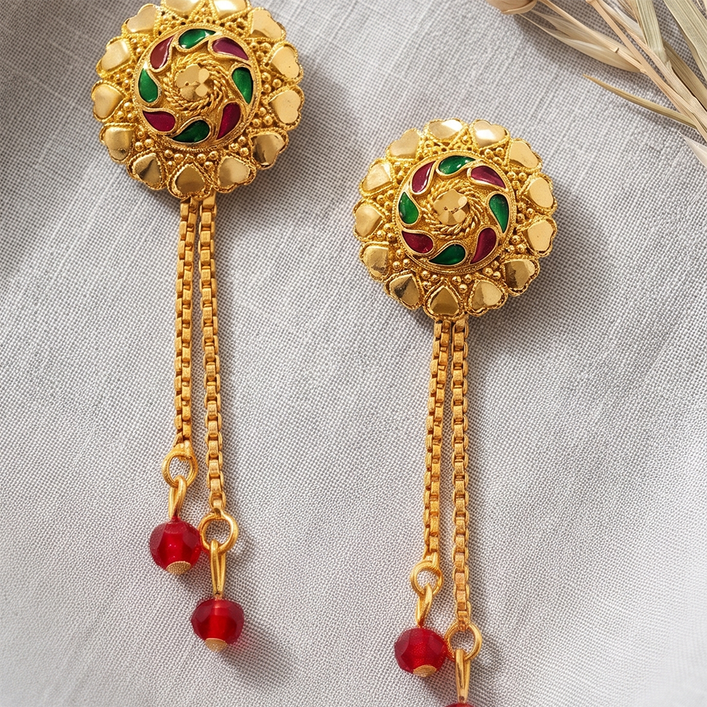Darshana Jewels Gold Plated Traditional Dangler Tassel Earrings (Pack of 6)