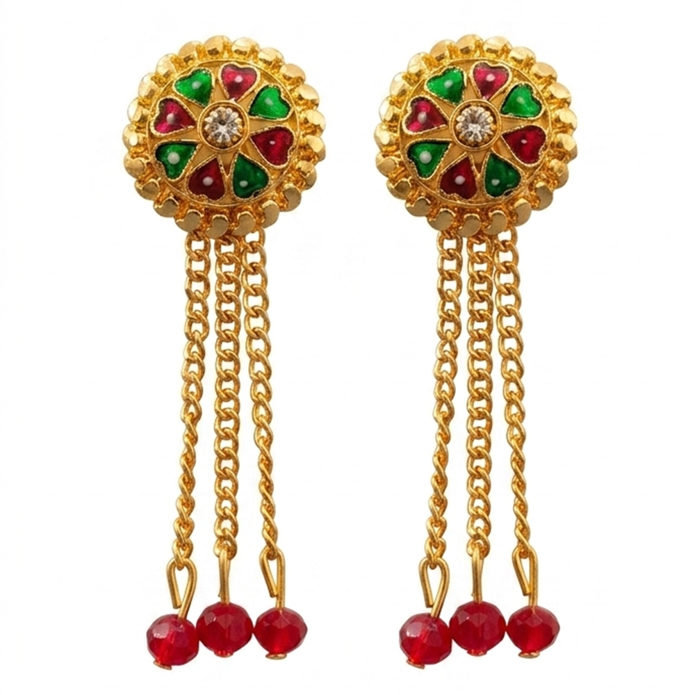 Darshana Jewels Gold Plated Traditional Dangler Tassel Earrings(Pack Of 6)