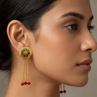Darshana Jewels Gold Plated Traditional Dangler Tassel Earrings(Pack Of 6)