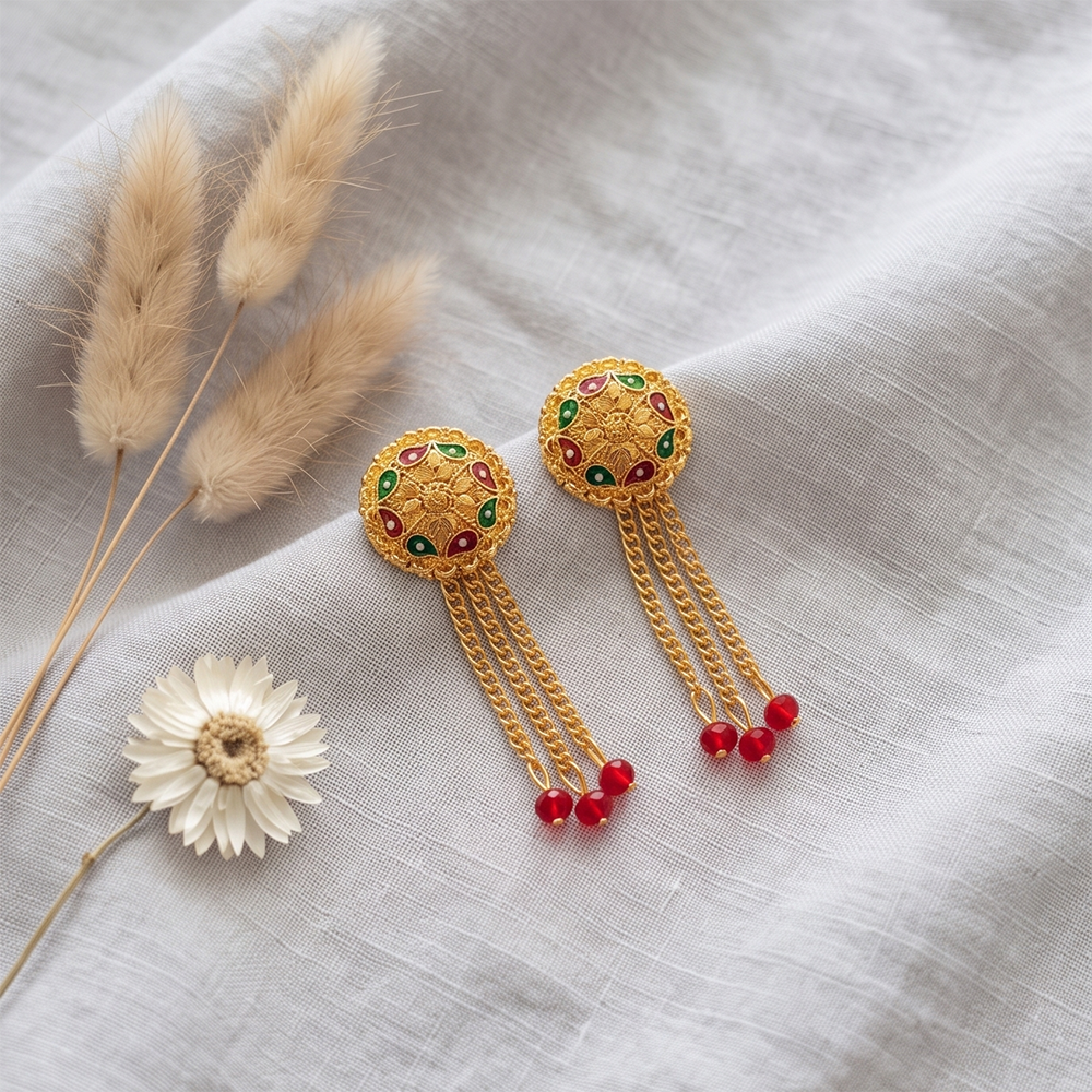 Darshana Jewels Gold Plated Traditional Dangler Tassel Earrings (Pack of 6)