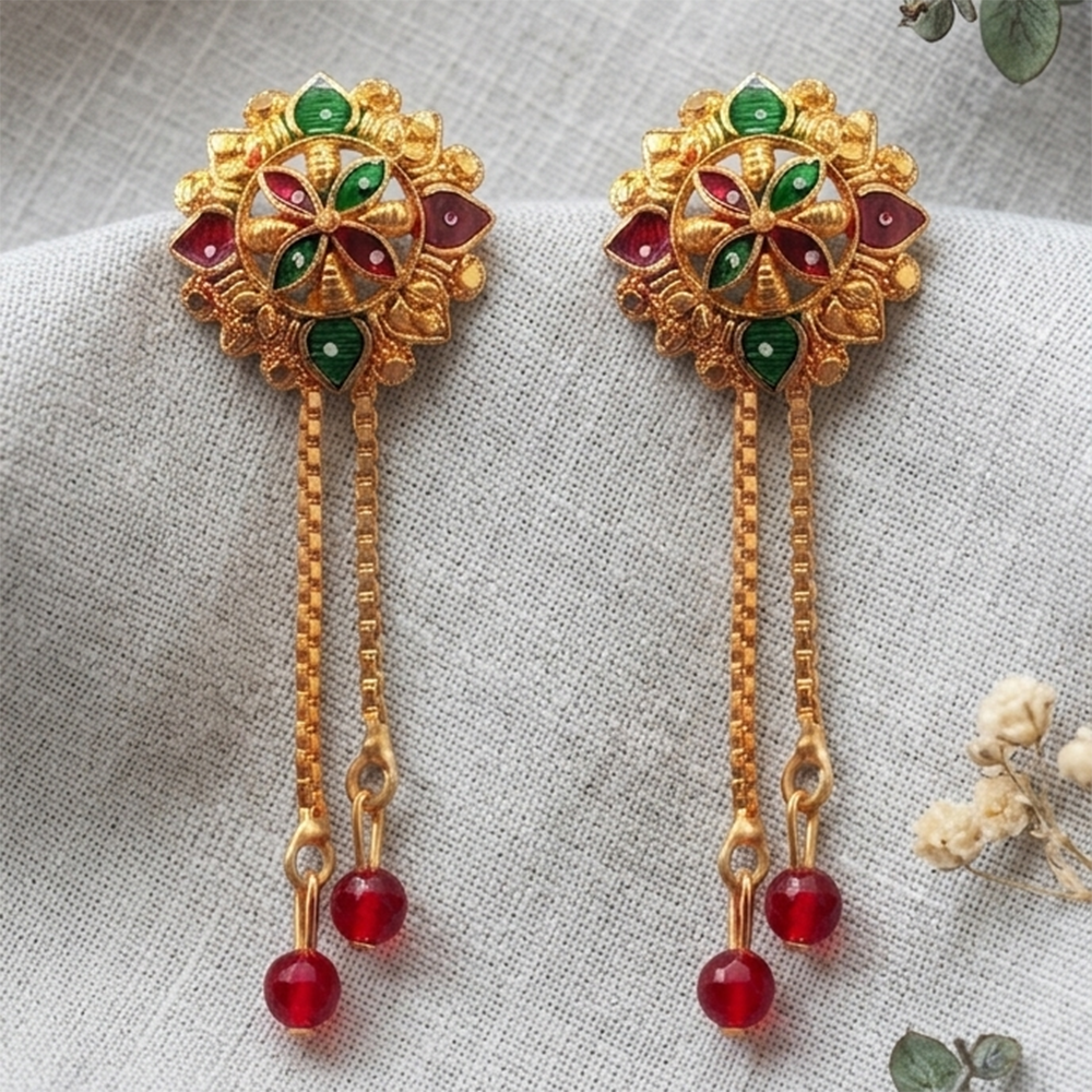 Darshana Jewels Gold Plated Traditional Dangler Tassel Earrings(Pack Of 6)