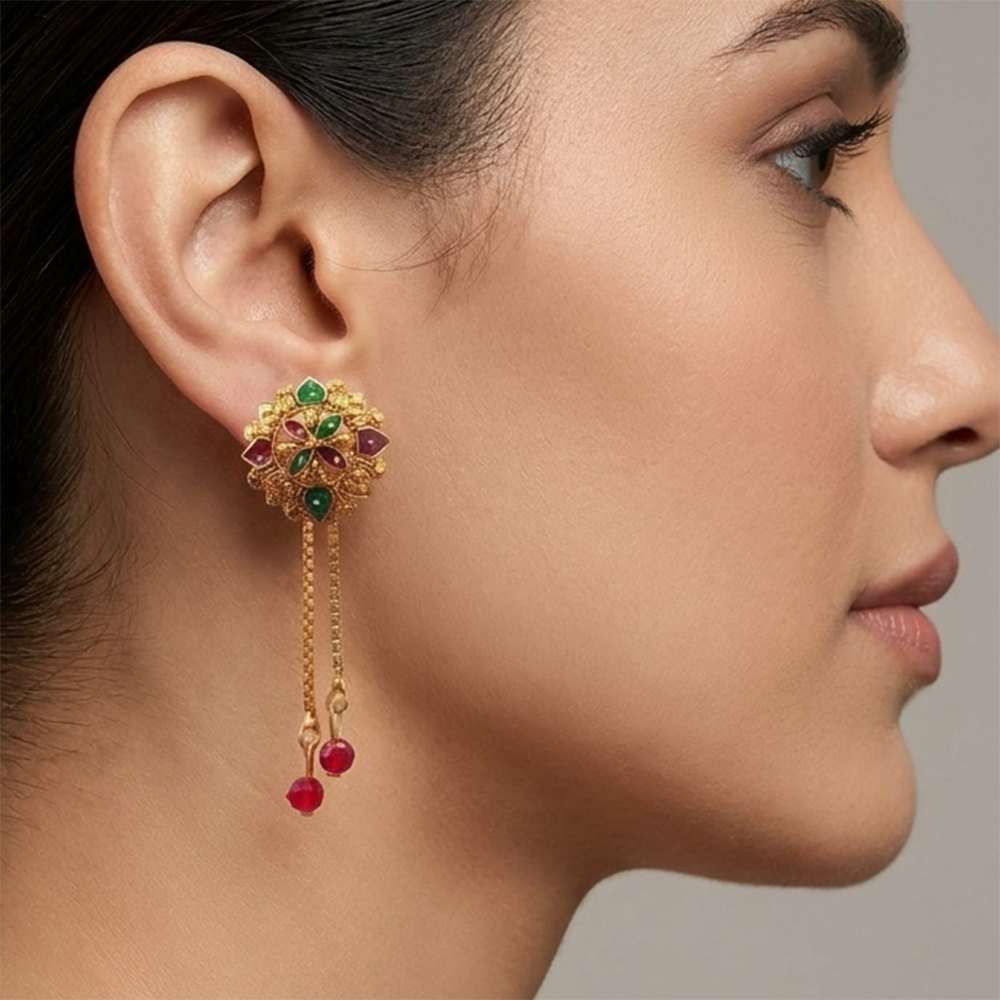 Darshana Jewels Gold Plated Traditional Dangler Tassel Earrings(Pack Of 6)