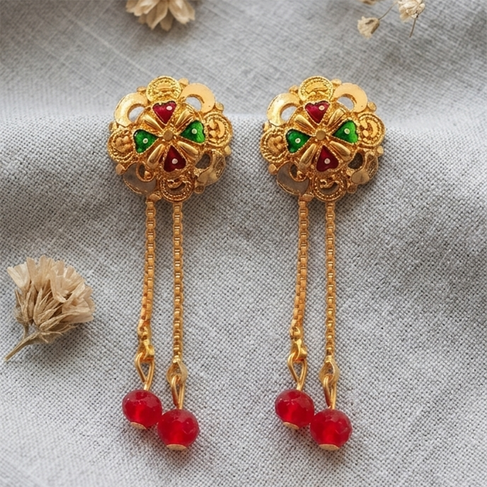 Darshana Jewels Gold Plated Traditional Dangler Tassel Earrings(Pack Of 6)