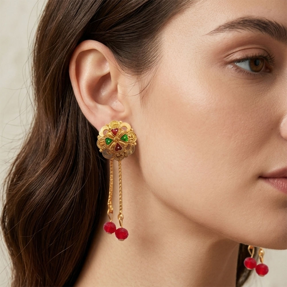 Darshana Jewels Gold Plated Traditional Dangler Tassel Earrings(Pack Of 6)