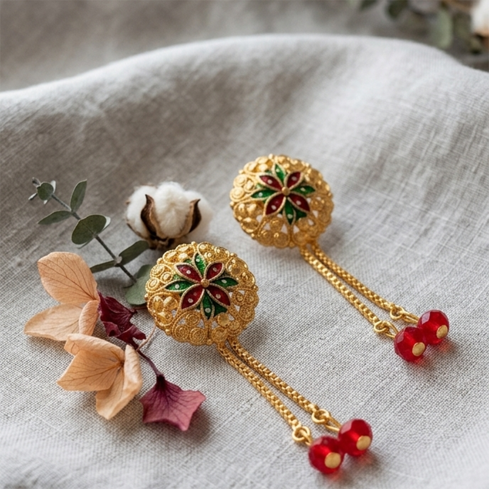 Darshana Jewels Gold Plated Traditional Dangler Tassel Earrings(Pack Of 6)