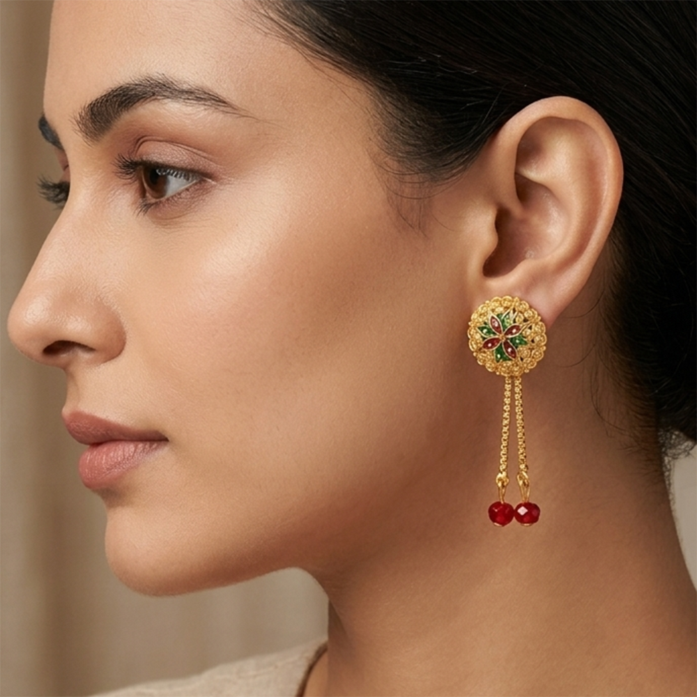 Darshana Jewels Gold Plated Traditional Dangler Tassel Earrings(Pack Of 6)