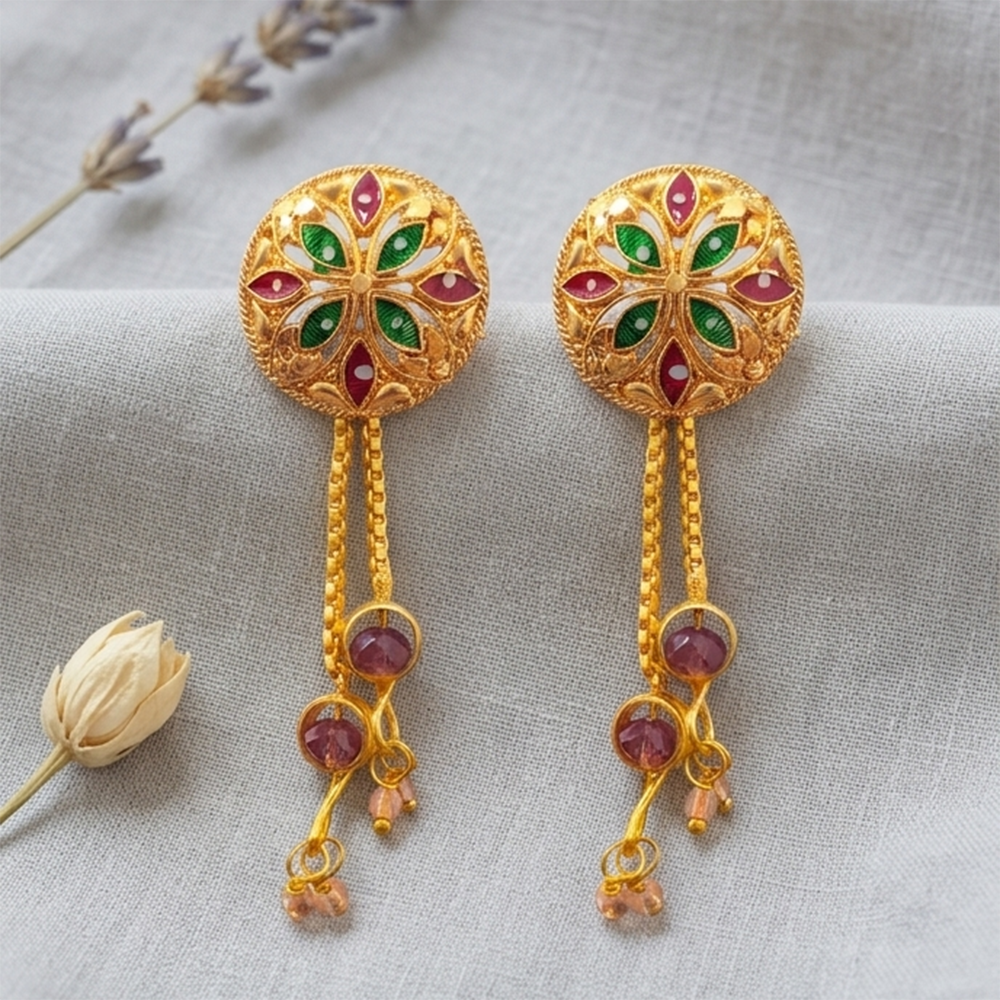 Darshana Jewels Gold Plated Traditional Dangler Tassel Earrings(Pack Of 6)
