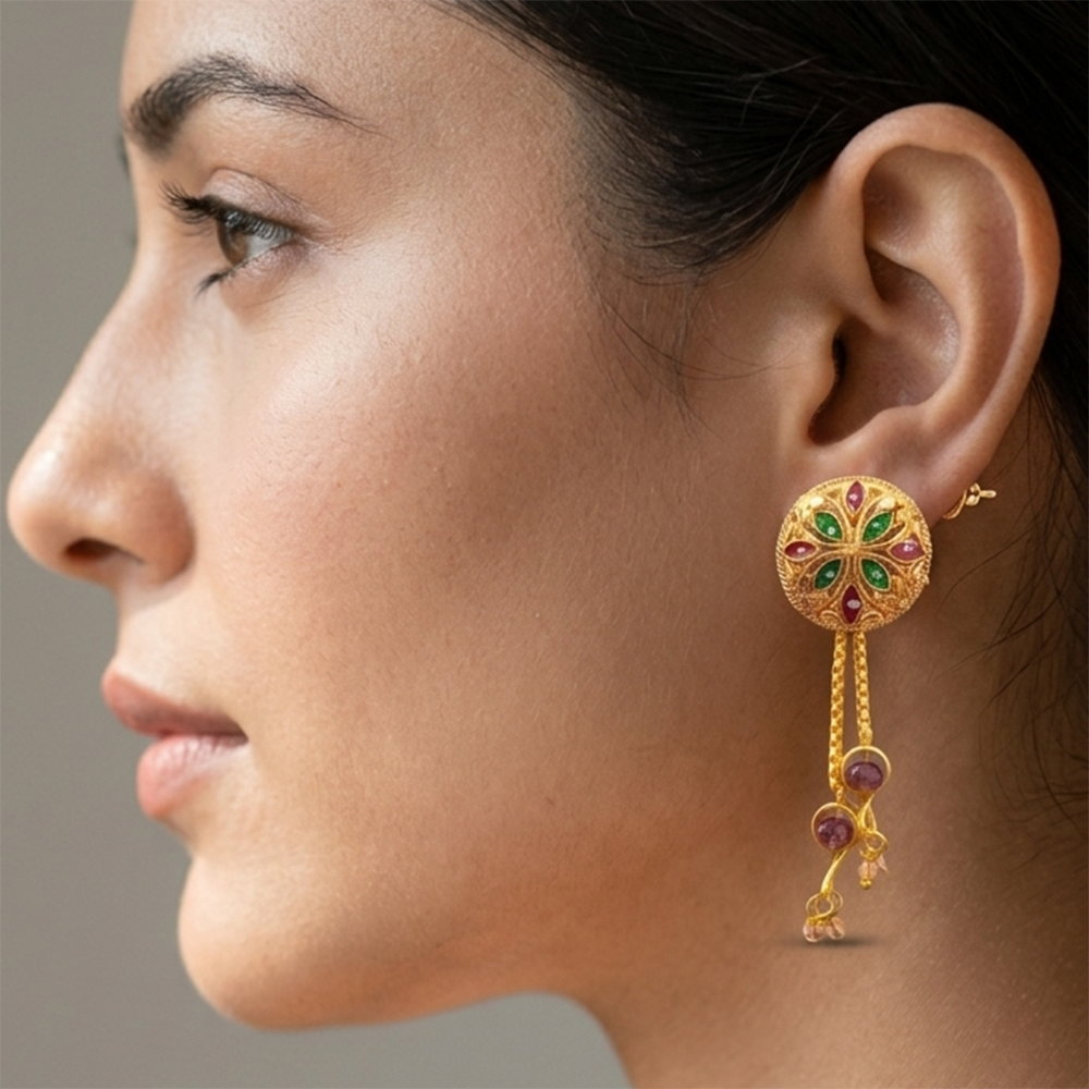 Darshana Jewels Gold Plated Traditional Dangler Tassel Earrings(Pack Of 6)
