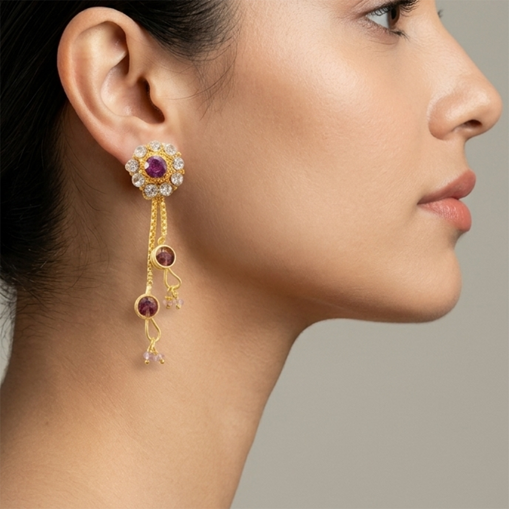 Darshana Jewels Gold Plated Traditional Dangler Tassel Earrings(Pack Of 6)