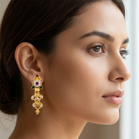 Darshana Jewels Gold Plated Traditional Small Dangler Earrings(Pack Of 6)