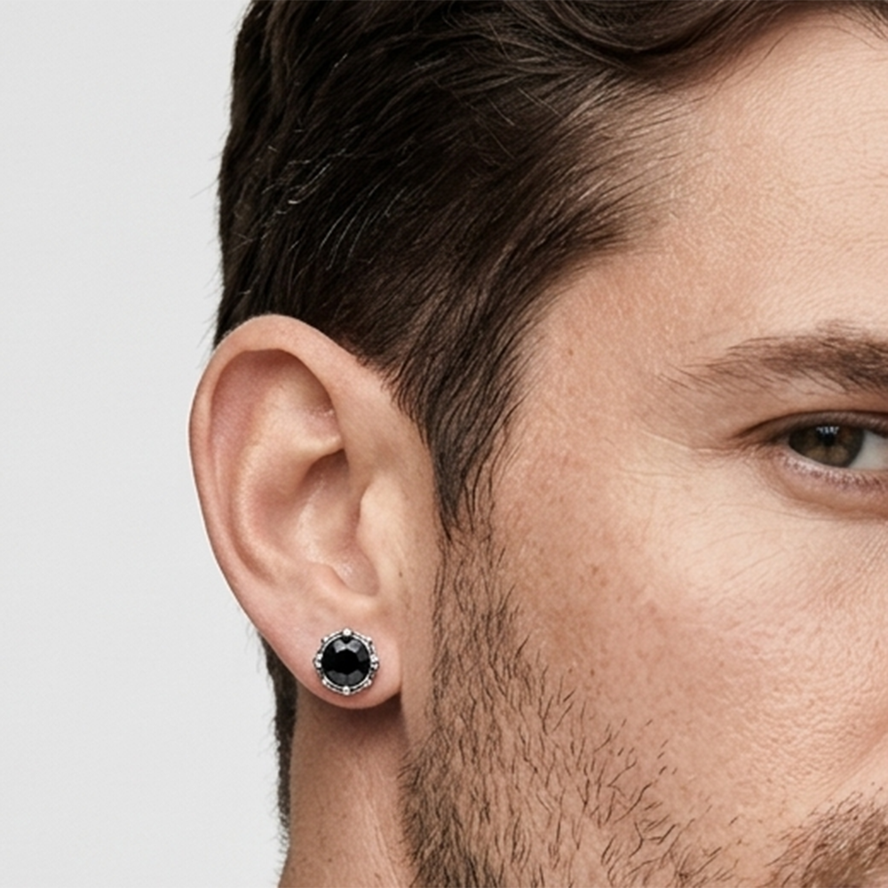 Urthn Black Stud Mens Earrings (1 PC)(Pack of 12)