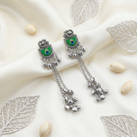 Urthn Vintage Oxidised Peacock Inspired Kashmiri Dangler Earrings(Pack of 6)