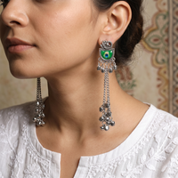 Urthn Vintage Oxidised Peacock Inspired Kashmiri Dangler Earrings(Pack of 6)