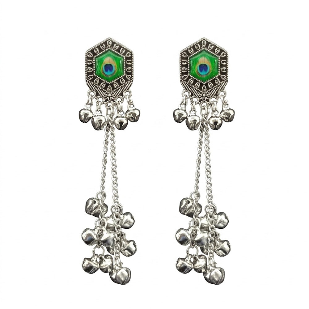 Urthn Vintage Oxidised Peacock Inspired Kashmiri Dangler Earrings(Pack of 6)
