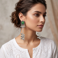 Urthn Vintage Oxidised Peacock Inspired Kashmiri Dangler Earrings(Pack of 6)