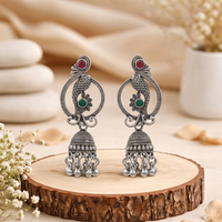 Urthn Oxidised Silver Plated Traditional Fish Motif  Jhumki Earrings for Women
