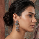 Urthn Oxidised Silver Plated Traditional Fish Motif  Jhumki Earrings for Women(Pack Of 6)