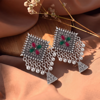 Urthn Oxidised Silver Plated Traditional Jhumki Earrings for Women