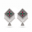 Urthn Oxidised Silver Plated Traditional Jhumki Earrings for Women(Pack Of 6)