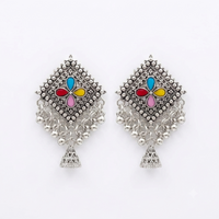 Urthn Oxidised Silver Plated Traditional Jhumki Earrings for Women(Pack Of 6)