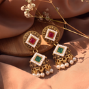 Urthn Antique Gold Plated Pearl Jhumki Earrings for Women(Pack Of 6)