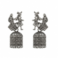 Urthn Oxidised Silver Plated Traditional Jhumki Earrings for Women(Pack Of 6)