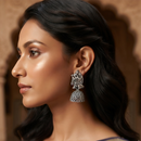 Urthn Oxidised Silver Plated Traditional Radha Krishna Jhumki Earrings for Women(Pack Of 6)