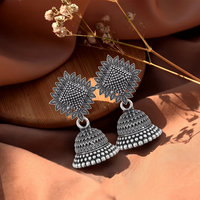 Urthn Oxidised Silver Plated Traditional Jhumki Earrings for Women(Pack Of 6)