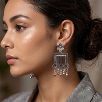 Urthn Oxidised Silver Plated Traditional Jhumki Earrings for Women
