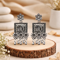Urthn Oxidised Silver Plated Traditional Jhumki Earrings for Women(Pack Of 6)