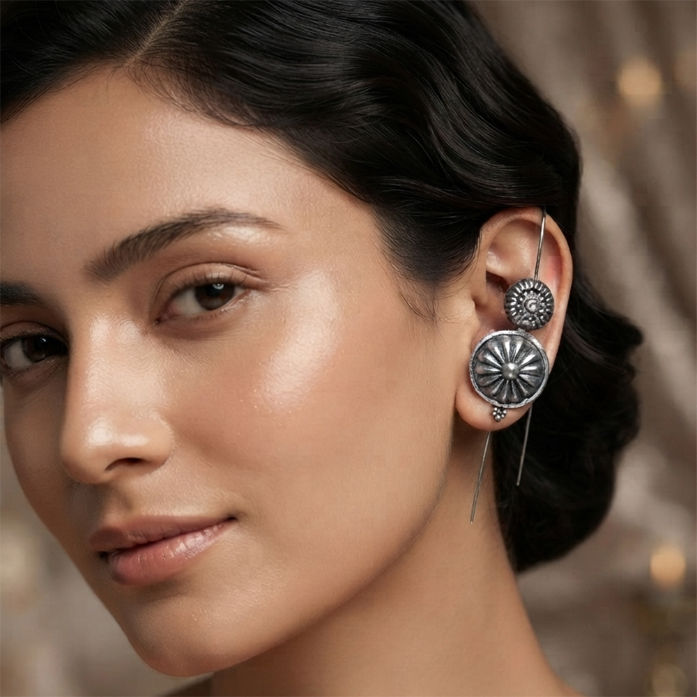 Urthn Oxidised Plated Round Ear cuff(Pack of 6)