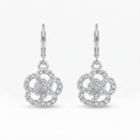 Urthn Silver Plated Austrian Stone Floral Shape Hoop Earrings for Women(Pack Of 6)