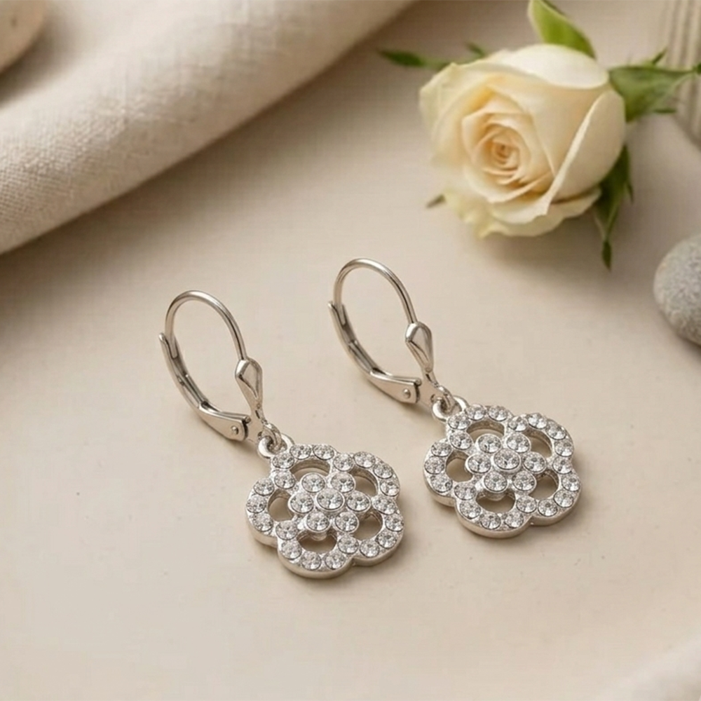 Urthn Silver Plated Austrian Stone Floral Shape Hoop Earrings for Women