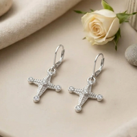 Urthn Silver Plated Austrian Stone Floral Cross Shape Hoop Earrings for Women