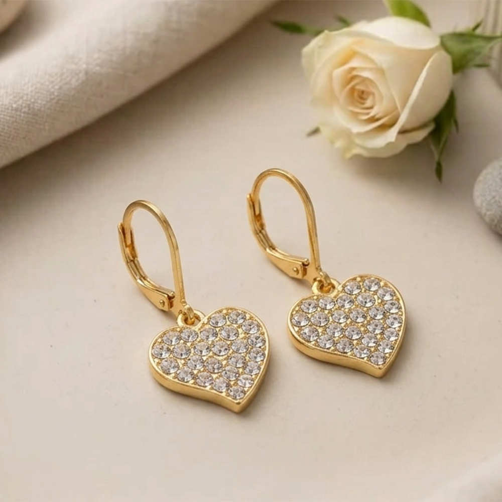 Urthn Gold Plated Austrian stone Heart Shape Hoop Earrings for Women