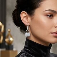 Urthn Silver Plated Austrian Stone Lock Shape Hoop Earrings for Women(Pack Of 6)