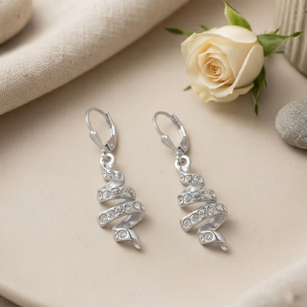 Urthn Silver Plated Austrian Stone S-Curved Shape Hoop Earrings for Women