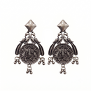 Urthn Oxidised Vintage Indian 1 Rupee Coin Drop Earrings for Women(Pack of 6 )