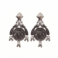 Urthn Oxidised Vintage Indian 1 Rupee Coin Drop Earrings for Women(Pack of 6 )