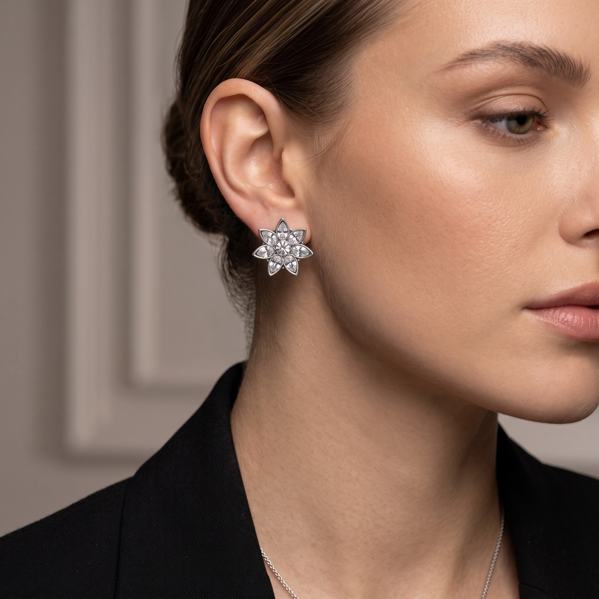 Urthn Silver Plated Austrian Stone Stud Earrings (Pack of 6 )